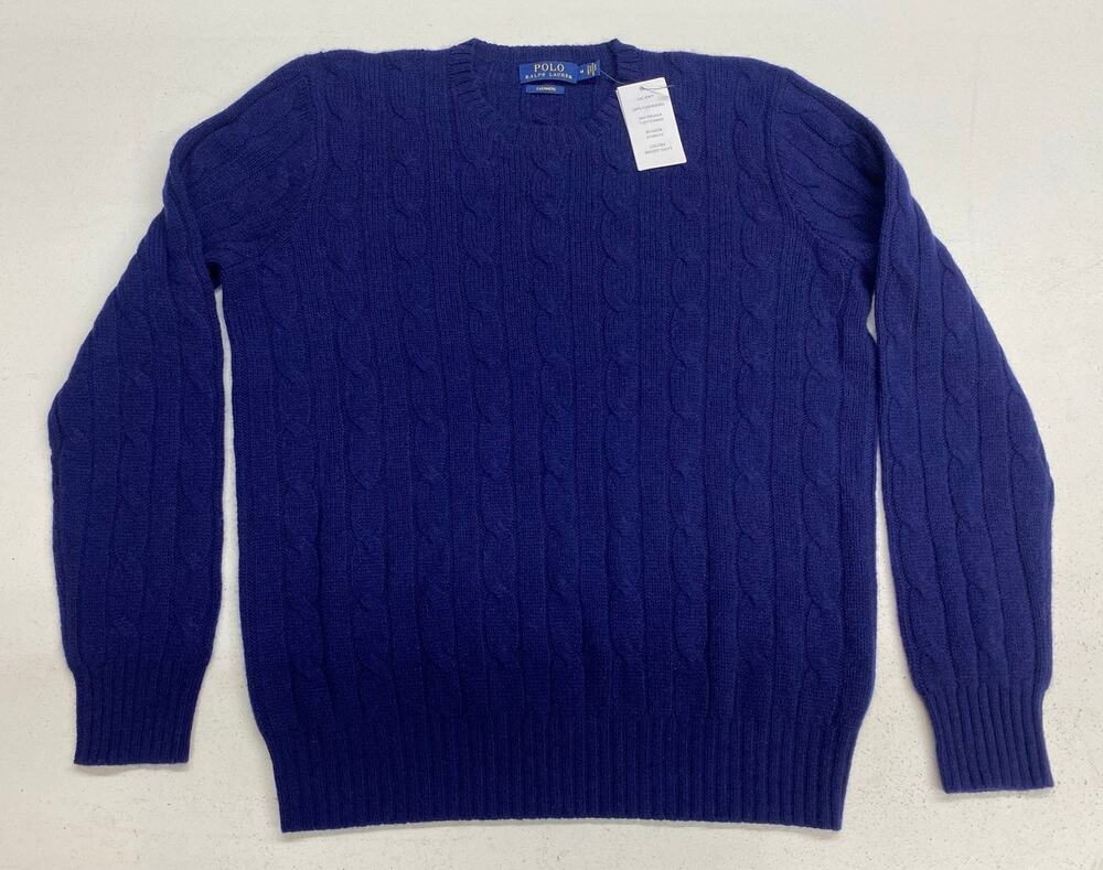 NEW SAMPLE Polo Ralph Lauren 100% cashmere cableknit crewneck pullover sweater M